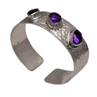 Bracelet manchette en améthyste brute de qualité supérieure, en argent sterling 925 massif plaqué or 18 carats, fait main, cadeau de mariage raffiné