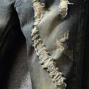 Jeans d'hiver à la mode de style vintage-Pantalon chaud en polaire-Déchiré-Pantalon en denim vieilli-Biker pour hommes - Product Image 6