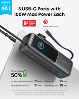 Nouvelle batterie externe pour ordinateur portable Anker 25000mAh, chargeur portable avec trois ports USB-C 165W, câbles rétractables intégrés, approuvé pour les vols
