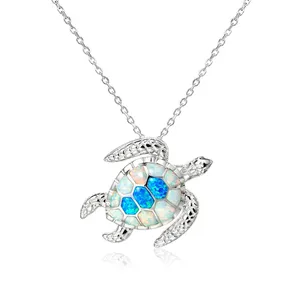 Fine Jewelry Pendants Charms Sterling Silver 925 Lab Opal Hana Sea Turtle Pendant Necklace