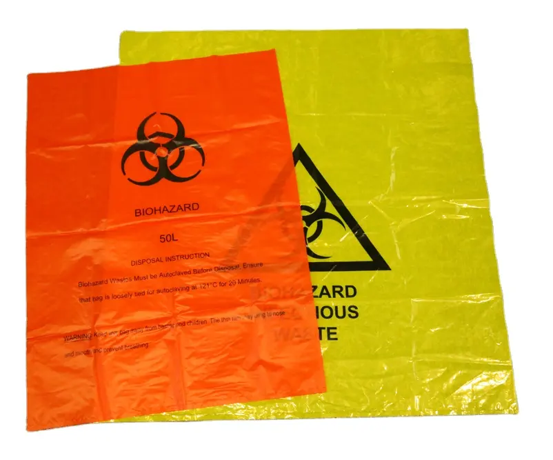 Customized Red Yellow Autoclave Plastic Medical Trash Bags Waste Garbage Bags Biohazard Bag On Roll