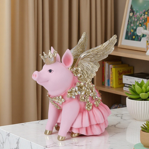 Figuras de animales bonitos de Redeco, escultura de cerdo de resina pintada en negro, figurita de cerdo volador rosa, adorno para regalos, decoración del hogar - Product Image 6