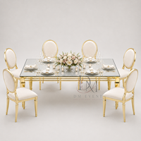 Table de réception rectangulaire de luxe en acier inoxydable avec plateau miroir, cadre à triple rail et pieds coniques – Vente en gros