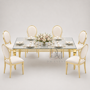 Mesa de Eventos Rectangular de Lujo con Cubierta de Espejo de Acero Inoxidable, Estructura de Triple Riel y Patas Cónicas, Venta al Por Mayor - Product Image 4