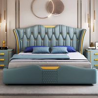 Lit double moderne Queen Size en cuir souple de luxe italien, ensemble de chambre convertible inclinable, vente en gros et au détail