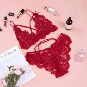 Lencería sexy de verano de punto para mujer, conjuntos de sujetador y bragas de encaje, cintura elástica, largo hasta la rodilla, logotipo frontal, ropa interior de poliéster, ropa de dormir - Product Image 6