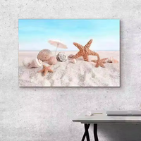 Impression sur toile moderne personnalisée, sans cadre, peinture abstraite de plage avec étoiles de mer, déroulée dans un tube pour la décoration murale de la maison