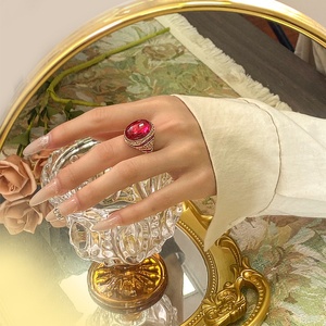 Fashion Jewelry Eco-friendly Copper 13*18mm Red Corundum Cubic Zirconia Vintage Statement <b>Ring</b> for Feminine Statement Looks - Product Image 6
