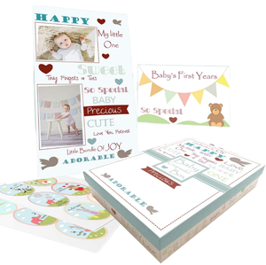 Baby <b>Memory</b> Book with Keepsake Box Embossed Milestone Stickers-Recycled Paperboard Scrapbook for First-Year Gender-Neutral <b>Gift</b> - Product Image 1