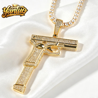 Pendentif pistolet Glock Hip Hop entièrement serti de diamants, plaqué or, zircon, style rappeur, accessoire de luxe tendance