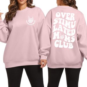 Sweat-shirt Oversize Femme « Club des Mamans Surstimulées » Rose avec Motif Squelette, Pull Tricoté Respirant à Manches Longues - Product Image 1