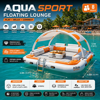 Canapé flottant gonflable de luxe pour 8 personnes, plateforme aquatique en PVC avec auvent pour les fêtes en bord de mer