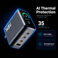 Chargeur GaN Premium 148W, avec affichage numérique 4-en-1 PD3.1, certifié CE FCC RoHS, logo personnalisé accepté