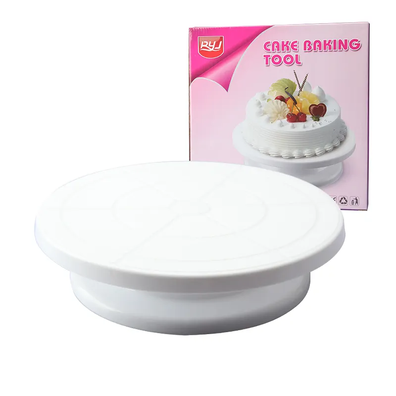 Ronde Vorm 11 Inch Wit Plastic Roterende Taart Draaitafel Wedding Cake Stand Cake Decorating Kit Voor Cookies Cupcake