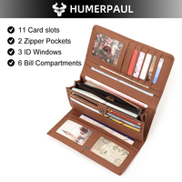 Portefeuille pour femme en cuir véritable HUMERPAUL avec blocage anti-RFID, plusieurs emplacements pour cartes et pochette pour téléphone, sac à main en cuir original