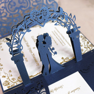 Carte <span class=keywords><strong>d</strong></span>'<span class=keywords><strong>invitation</strong></span> de mariage bleu marine élégante et moins chère, <span class=keywords><strong>d</strong></span>écoupe laser laser 3d - Product Image 2