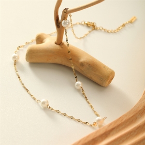 Collar de mujer chapado en oro con dije de nácar, delicado, de acero inoxidable, ideal <span class=keywords><strong>para</strong></span> el verano, con cadena de eslabones de 18K, resistente al deslustre, en bolsa OPP. - Product Image 2