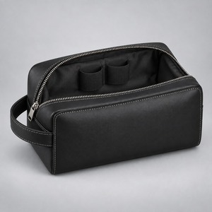 Trousse de Toilette Structurée en Cuir Végétalien pour Homme, Coutures Contrastées, 25x14x13cm, Sans PVC, Logo Personnalisé - Product Image 3