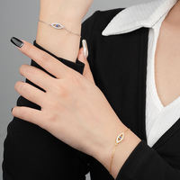 Bracelet classique en argent sterling 925 avec yeux bleus, bijoux en zircon, bracelets yeux plaqués or 18 carats pour femmes