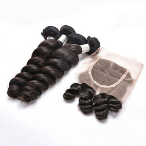 Angelbella tóc bó với ren phía trước đóng cửa Peru tóc bó với đóng cửa tóc con người pha trộn bó với đóng cửa - Product Image 3