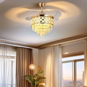 โคมไฟเพดานคริสตัลพร้อมพัดลม LED รีโมทคอนโทรล 6 ระดับความเร็ว มอเตอร์ DC แบบย้อนกลับได้ ใบพัดขนาด 48 นิ้ว เสียงเงียบ 30-34 เดซิเบล เหมาะสำหรับห้องนั่งเล่น - Product Image 3