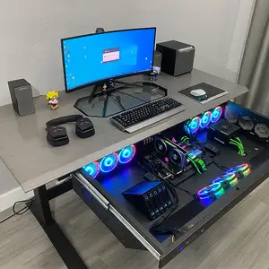 全新拉出式抽屉电脑桌RGB ATX DIY散热风扇电脑游戏箱和书桌二合一组合