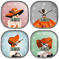 Jam Dinding Gantung Gaya Nordik Persegi Analog Digital Tampilan Digital Senyap Mewah Ruang Tamu Kamar Tidur Desain Fashion Plastik CE RoHs