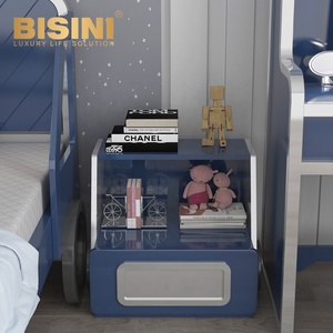 Cama de lujo azul creativa para niños, camisón de madera maciza tallado a mano, juego de dormitorio infantil - Product Image 3