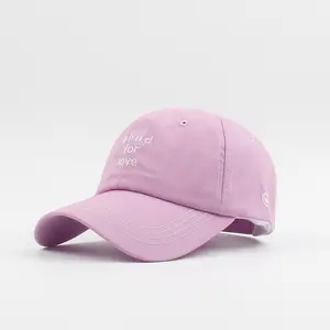 Chapéus de pai não estruturados de algodão com logotipo bordado boné rosa mais leve personalizado