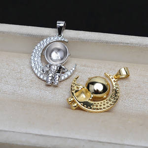 Accesorio de Plata S925 Hecho a Mano, Soporte Vacío para Perlas de 8-9 mm, Colgante de Astronauta, Serie Espacial, 4919 - Product Image 3