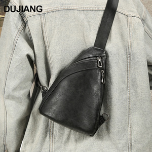 Sac de poitrine pour homme Dujiang en cuir de vachette pleine fleur noir, minimaliste, bandoulière, tendance, usage quotidien - Product Image 1