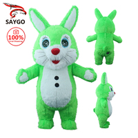 Costume de mascotte gonflable lapin vert à oreilles courtes, en peluche douce, unisexe, pour adulte, tenue de marche, thème Mardi Gras/Carnaval Saygo