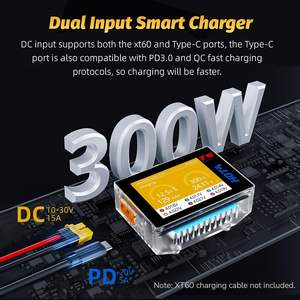 Cargador de Batería Inteligente HOTA T6 300W 15A RC |   Cargador de Batería LiPo 1-6S con Entrada Dual XT60/PD, Compatible con Carga Rápida PD3.0 y QC - Product Image 4