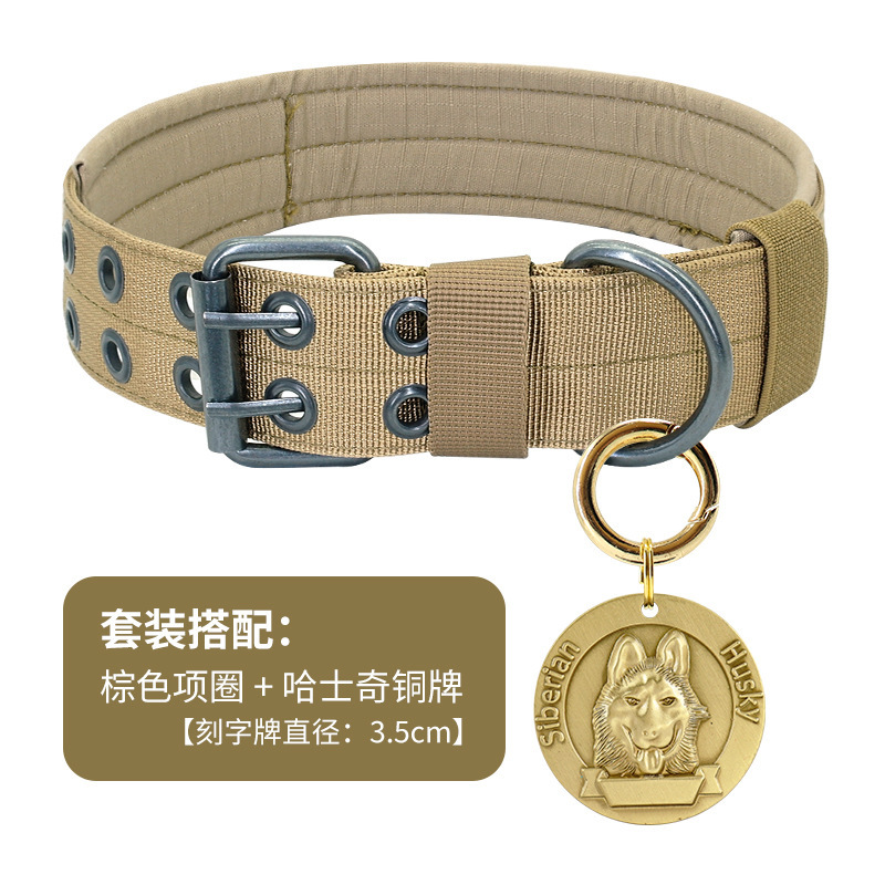Khaki-collar with hole-husky dog tag