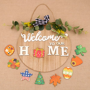 Lazos Decorativos DIY con Patrones Intercambiables: Letreros de Bienvenida de Madera, Adornos Colgantes para Puertas de Navidad y Halloween, y Coronas de Flores - Product Image 1