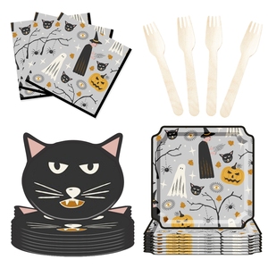 DAMAI Halloween Party Supplies Halloween Paper Plates Cups Napkins Party Disposable Tableware Set Birthday Favor for 8 Guests - Product Image 3