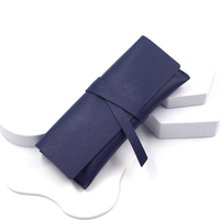 Étui à lunettes en cuir PU bleu doux double face avec fermeture à sangle
