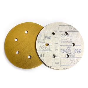 Papel de <span class=keywords><strong>lija</strong></span> superrecubierto de arena dorada <span class=keywords><strong>Circular</strong></span> de 6 agujeros de 5 pulgadas, herramienta abrasiva con respaldo de fieltro de arena amarilla de 125mm - Product Image 3