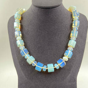 Piedra natural turquesa ópalo collares Rosa cristal ágata piedra cuadrado cuenta anudada collar joyería - Product Image 6