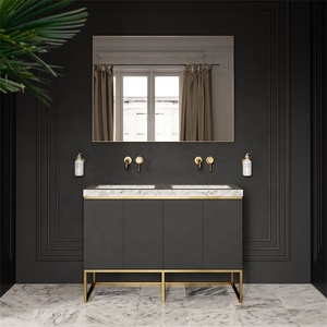 Meja rias kamar mandi mewah penutup lembut panel kayu pernis kualitas tinggi lemari kamar mandi berdiri Lantai - Product Image 2