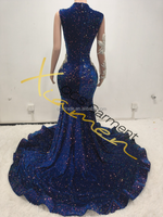 Ocstrade Robes de bal élégantes à manches en maille à une épaule Robes de bal maxi à paillettes en cristal à manches longues