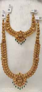22K Solid Gold Temple Necklace <b>Set</b> | Traditional <b>Indian</b> Bridal <b>Jewellery</b> | Antique Finish Handcrafted Gold Haram - Product Image 3