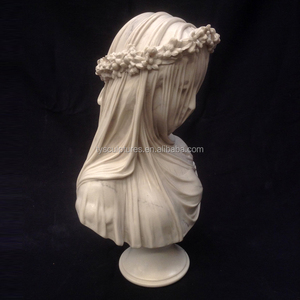 <span class=keywords><strong>Escultura</strong></span> de Busto de Dama Velada Tallada a Mano <span class=keywords><strong>en</strong></span> Mármol Beige Natural <span class=keywords><strong>con</strong></span> Corona de Flores - Product Image 6