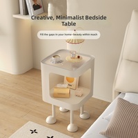Table d'appoint de chevet simple en verre trempé style crème, petite table d'appoint en fer pour chambre à coucher, plateau 35/40cm