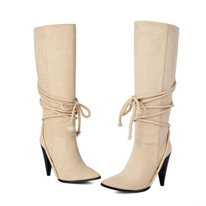 Rivets Ornament Solid Skintight Pointed Toe High Thin Heel Women Thigh High Booties Side Half-zip PU Upper Over Knee High <b>Boots</b> - Product Image 4