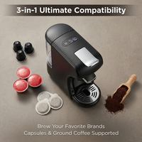 Cafetera de Cápsulas de 19 Bares, 3 en 1, Compatible con Cápsulas y Café Molido, Color Negro, para Uso Doméstico y Hotelero