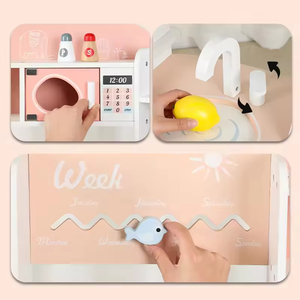 EDULAND CPC CE OEM ODM Ensemble de cuisine en bois pour filles - <span class=keywords><strong>Jouet</strong></span> de maisonnette DIY rose en MDF <span class=keywords><strong>grande</strong></span> <span class=keywords><strong>taille</strong></span> - Ensemble de cuisine d'imitation - Product Image 4