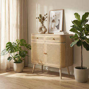 <span class=keywords><strong>Buffet</strong></span> de style européen à deux <span class=keywords><strong>portes</strong></span> avec deux tiroirs, armoire de rangement classique en bois grainé avec <span class=keywords><strong>portes</strong></span> en rotin - Product Image 2
