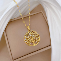 Collier en acier inoxydable plaqué or 18 carats avec zircon, motif arbre de vie, étanche, vente en gros