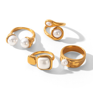 Anillo de Perlas de Acero Inoxidable de Lujo Ligero para Mujer, Chapado, Resistente al Deslustre, Banda Abierta, Joyería de Alta Gama, Accesorios al por Mayor - Product Image 2
